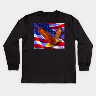 American Eagle and the American  flag flying Kids Long Sleeve T-Shirt